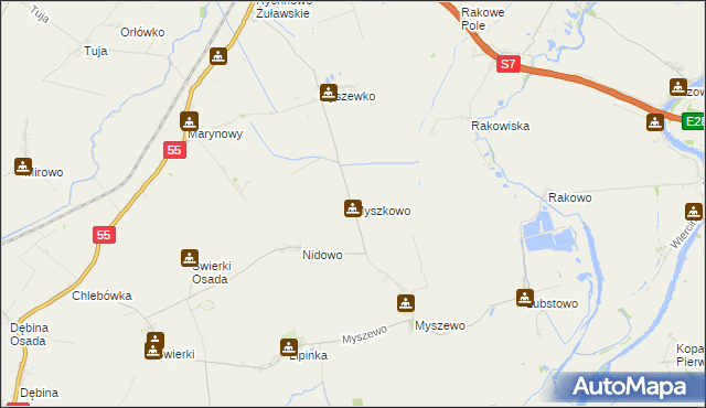 mapa Myszkowo gmina Nowy Dwór Gdański, Myszkowo gmina Nowy Dwór Gdański na mapie Targeo