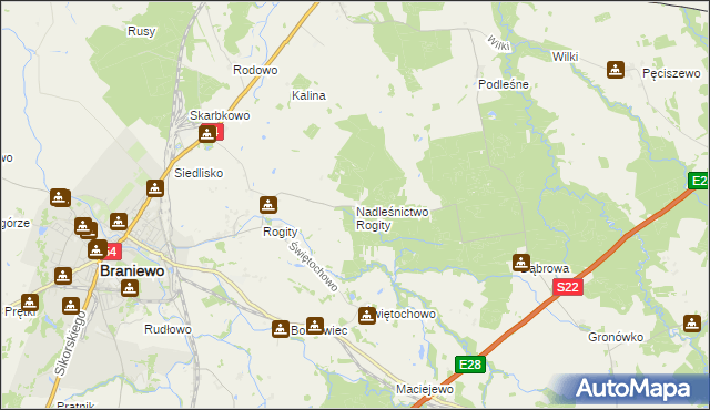 mapa Nadleśnictwo Rogity, Nadleśnictwo Rogity na mapie Targeo