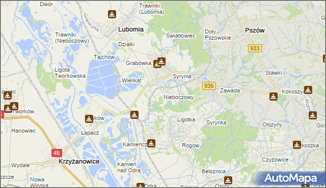 mapa Nieboczowy, Nieboczowy na mapie Targeo