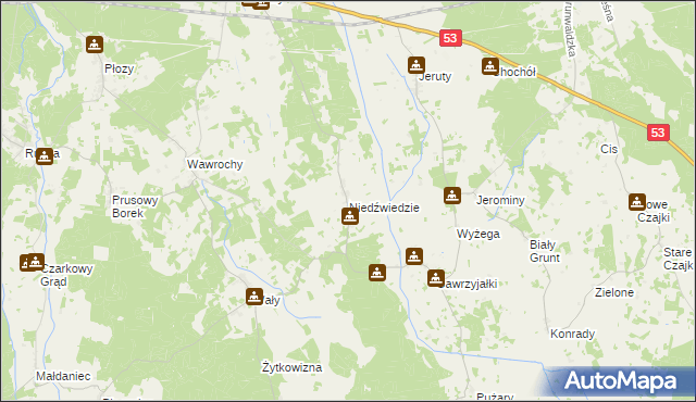 mapa Niedźwiedzie gmina Szczytno, Niedźwiedzie gmina Szczytno na mapie Targeo