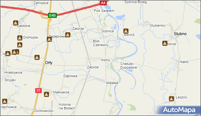 mapa Niziny gmina Orły, Niziny gmina Orły na mapie Targeo