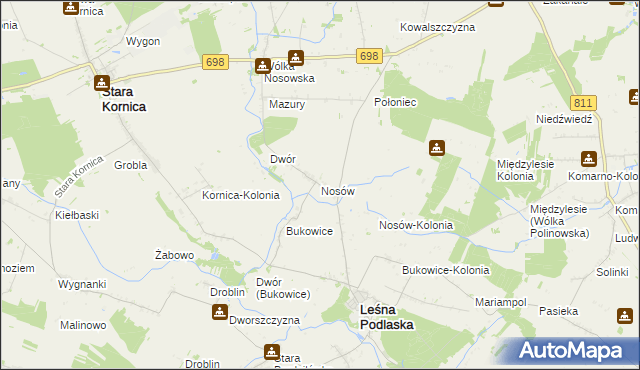 mapa Nosów gmina Leśna Podlaska, Nosów gmina Leśna Podlaska na mapie Targeo