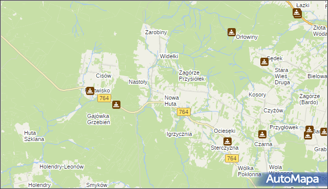 mapa Nowa Huta gmina Raków, Nowa Huta gmina Raków na mapie Targeo