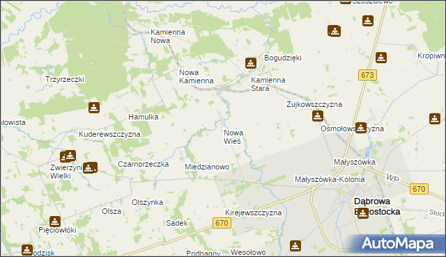 mapa Nowa Wieś gmina Dąbrowa Białostocka, Nowa Wieś gmina Dąbrowa Białostocka na mapie Targeo