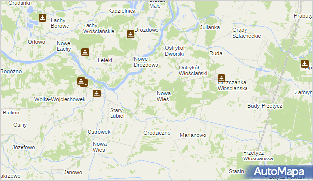 mapa Nowa Wieś gmina Długosiodło, Nowa Wieś gmina Długosiodło na mapie Targeo