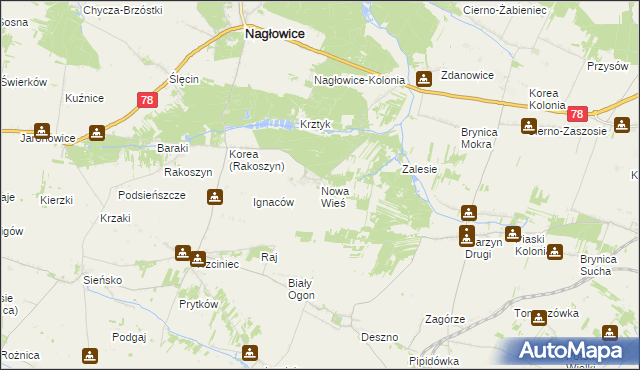 mapa Nowa Wieś gmina Nagłowice, Nowa Wieś gmina Nagłowice na mapie Targeo