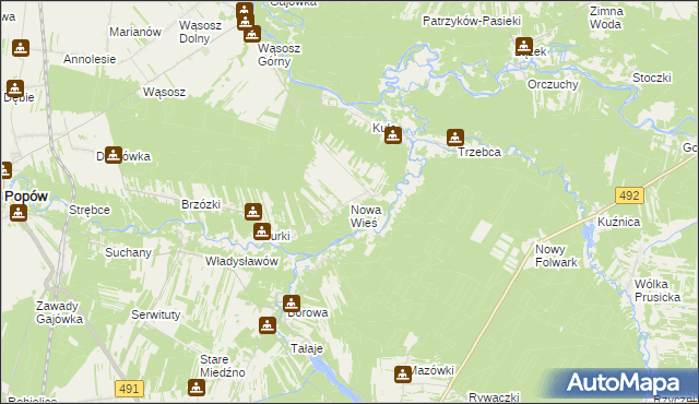 mapa Nowa Wieś gmina Popów, Nowa Wieś gmina Popów na mapie Targeo
