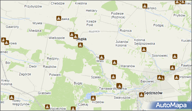 mapa Nowa Wieś gmina Słupia, Nowa Wieś gmina Słupia na mapie Targeo