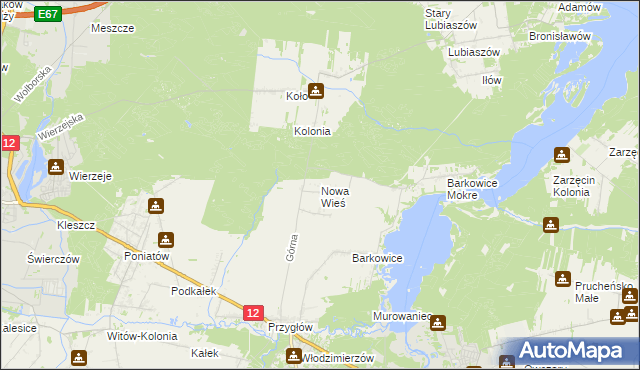 mapa Nowa Wieś gmina Sulejów, Nowa Wieś gmina Sulejów na mapie Targeo