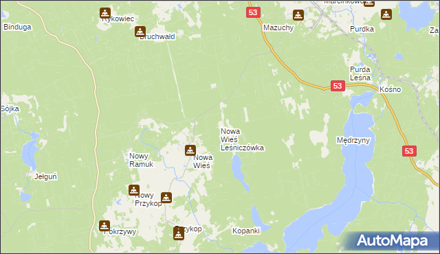 mapa Nowa Wieś Leśniczówka, Nowa Wieś Leśniczówka na mapie Targeo