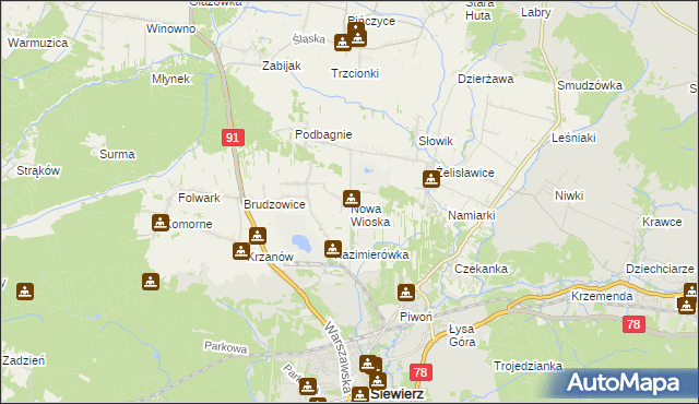 mapa Nowa Wioska gmina Siewierz, Nowa Wioska gmina Siewierz na mapie Targeo