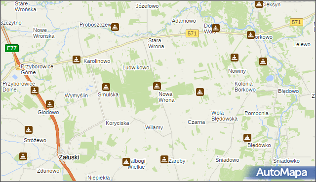 mapa Nowa Wrona gmina Joniec, Nowa Wrona gmina Joniec na mapie Targeo
