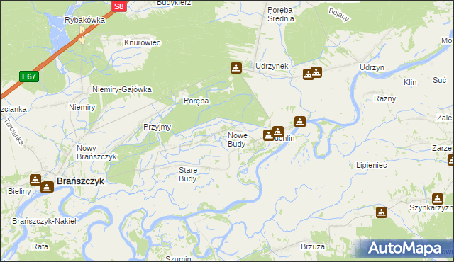 mapa Nowe Budy gmina Brańszczyk, Nowe Budy gmina Brańszczyk na mapie Targeo