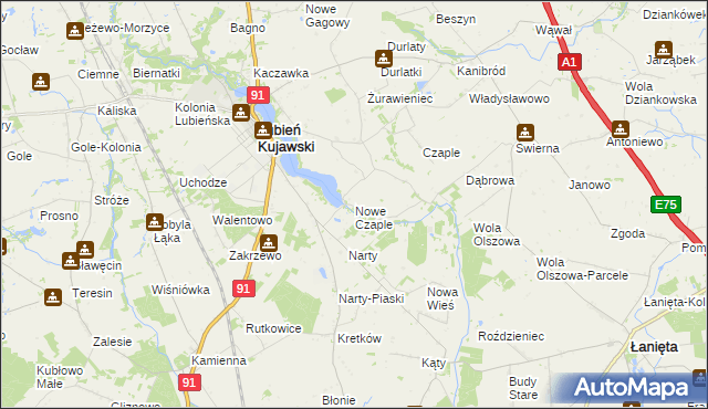 mapa Nowe Czaple gmina Lubień Kujawski, Nowe Czaple gmina Lubień Kujawski na mapie Targeo