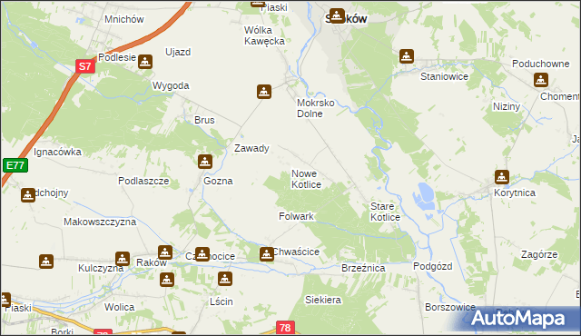 mapa Nowe Kotlice, Nowe Kotlice na mapie Targeo