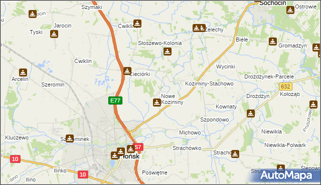 mapa Nowe Koziminy, Nowe Koziminy na mapie Targeo