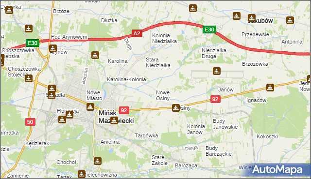 mapa Nowe Osiny, Nowe Osiny na mapie Targeo