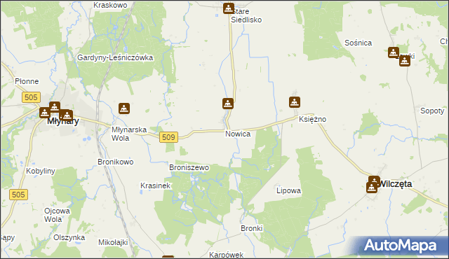 mapa Nowica gmina Wilczęta, Nowica gmina Wilczęta na mapie Targeo