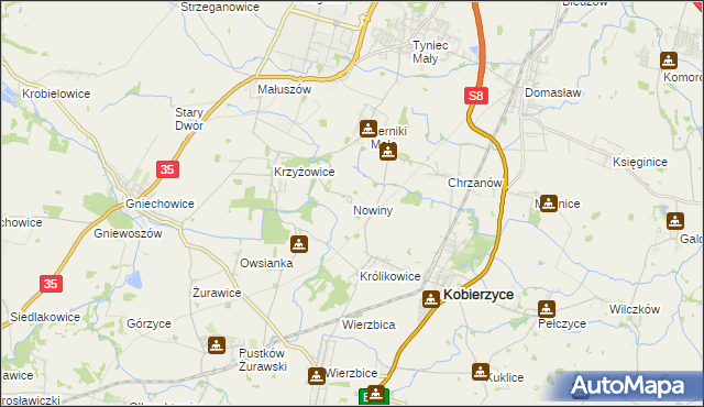 mapa Nowiny gmina Kobierzyce, Nowiny gmina Kobierzyce na mapie Targeo