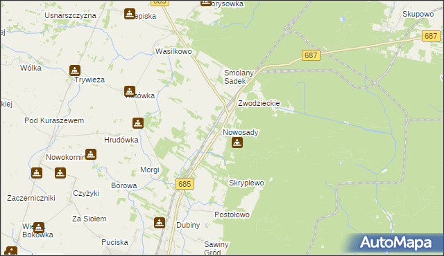 mapa Nowosady gmina Hajnówka, Nowosady gmina Hajnówka na mapie Targeo