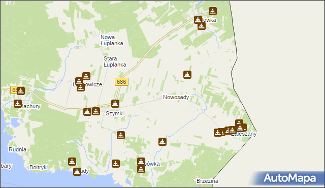 mapa Nowosady gmina Michałowo, Nowosady gmina Michałowo na mapie Targeo