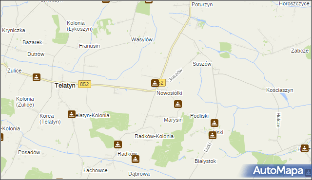 mapa Nowosiółki gmina Telatyn, Nowosiółki gmina Telatyn na mapie Targeo