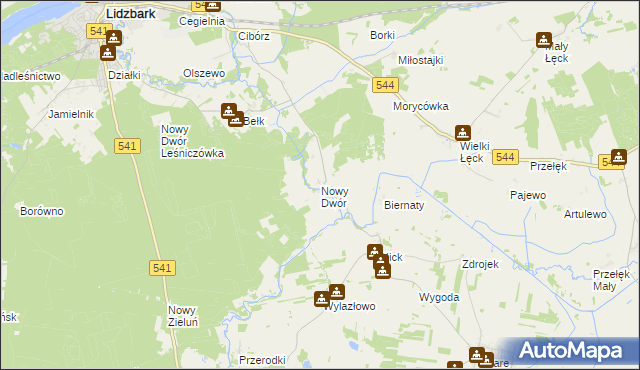 mapa Nowy Dwór gmina Lidzbark, Nowy Dwór gmina Lidzbark na mapie Targeo