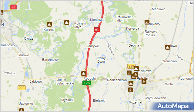 mapa Nowy Dwór gmina Pelplin, Nowy Dwór gmina Pelplin na mapie Targeo