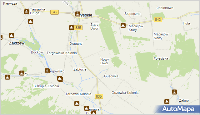 mapa Nowy Dwór gmina Wysokie, Nowy Dwór gmina Wysokie na mapie Targeo