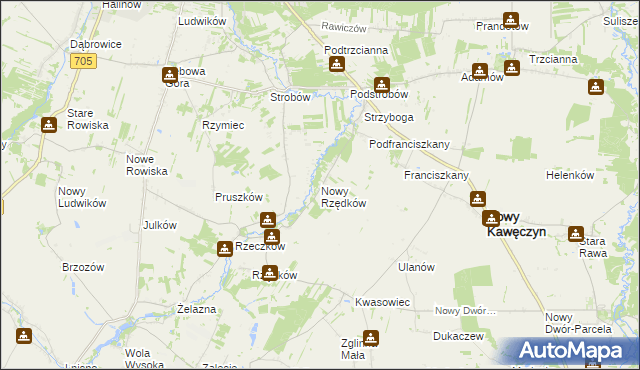 mapa Nowy Rzędków, Nowy Rzędków na mapie Targeo