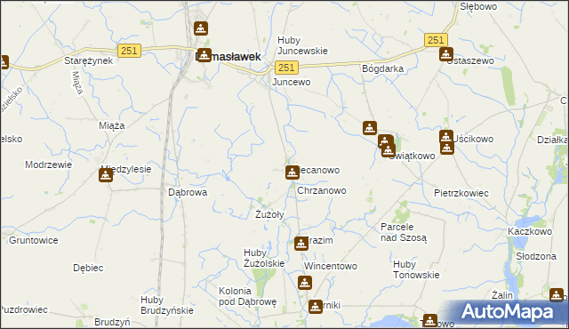 mapa Obiecanowo gmina Janowiec Wielkopolski, Obiecanowo gmina Janowiec Wielkopolski na mapie Targeo
