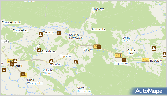 mapa Obory gmina Gizałki, Obory gmina Gizałki na mapie Targeo