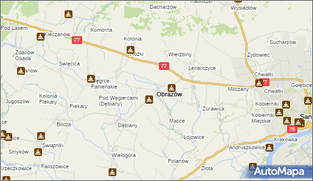 mapa Obrazów, Obrazów na mapie Targeo