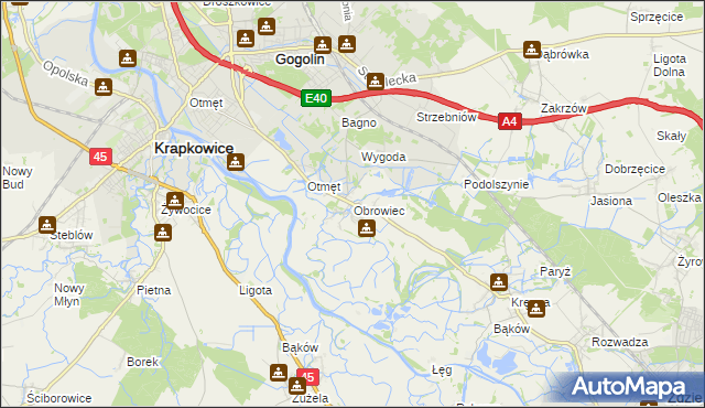 mapa Obrowiec gmina Gogolin, Obrowiec gmina Gogolin na mapie Targeo