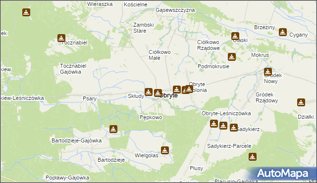 mapa Obryte powiat pułtuski, Obryte powiat pułtuski na mapie Targeo