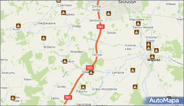 mapa Obrytki gmina Szczuczyn, Obrytki gmina Szczuczyn na mapie Targeo