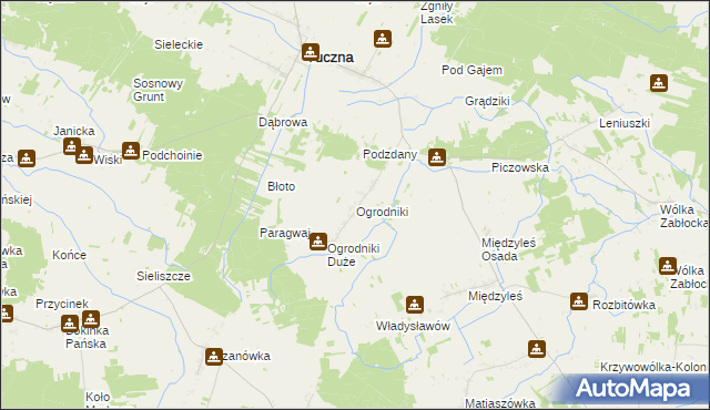 mapa Ogrodniki gmina Tuczna, Ogrodniki gmina Tuczna na mapie Targeo