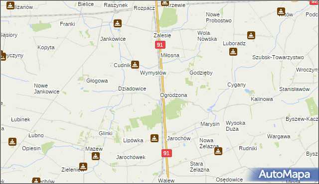 mapa Ogrodzona gmina Daszyna, Ogrodzona gmina Daszyna na mapie Targeo