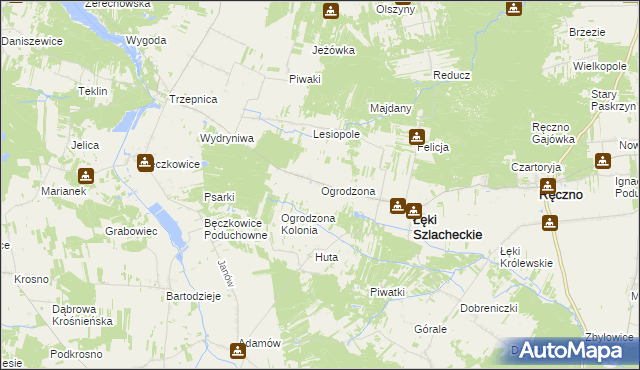 mapa Ogrodzona gmina Łęki Szlacheckie, Ogrodzona gmina Łęki Szlacheckie na mapie Targeo