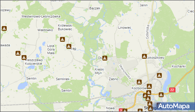 mapa Okole gmina Starogard Gdański, Okole gmina Starogard Gdański na mapie Targeo