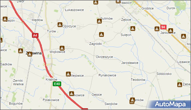 mapa Okrzeszyce, Okrzeszyce na mapie Targeo