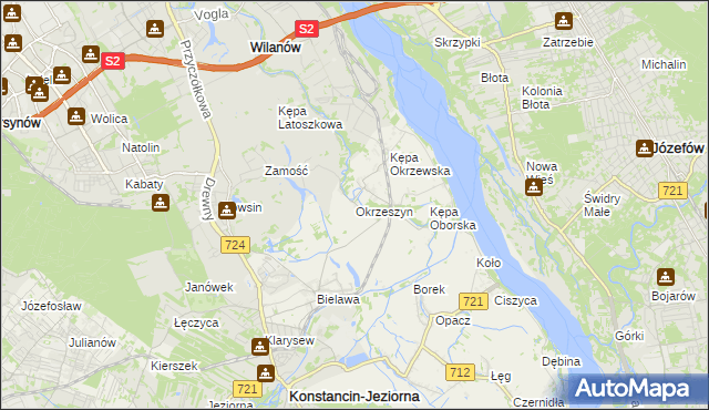 mapa Okrzeszyn gmina Konstancin-Jeziorna, Okrzeszyn gmina Konstancin-Jeziorna na mapie Targeo