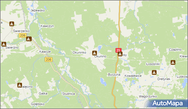 mapa Okunino, Okunino na mapie Targeo