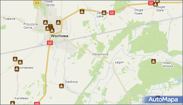 mapa Olbrachcice gmina Wschowa, Olbrachcice gmina Wschowa na mapie Targeo