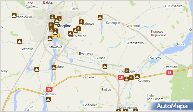 mapa Olsza gmina Mogilno, Olsza gmina Mogilno na mapie Targeo