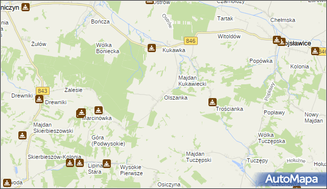 mapa Olszanka gmina Kraśniczyn, Olszanka gmina Kraśniczyn na mapie Targeo