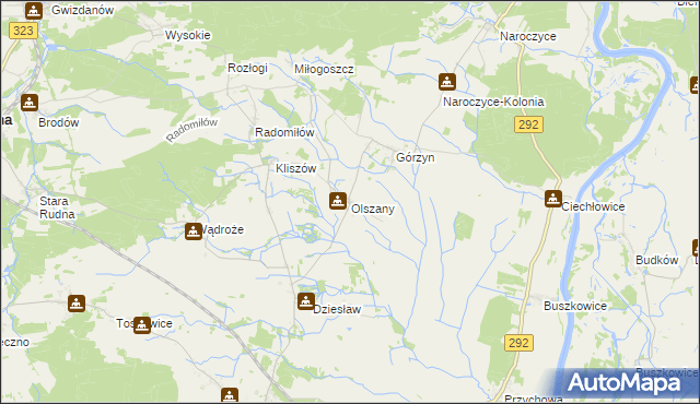 mapa Olszany gmina Rudna, Olszany gmina Rudna na mapie Targeo