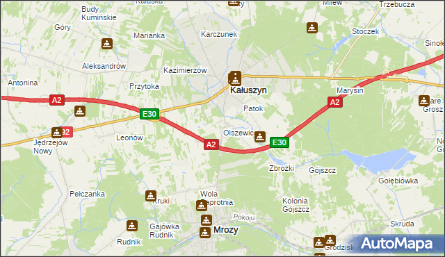 mapa Olszewice gmina Kałuszyn, Olszewice gmina Kałuszyn na mapie Targeo