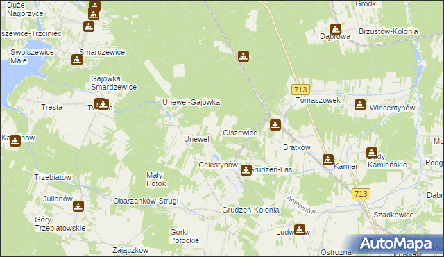 mapa Olszewice gmina Sławno, Olszewice gmina Sławno na mapie Targeo