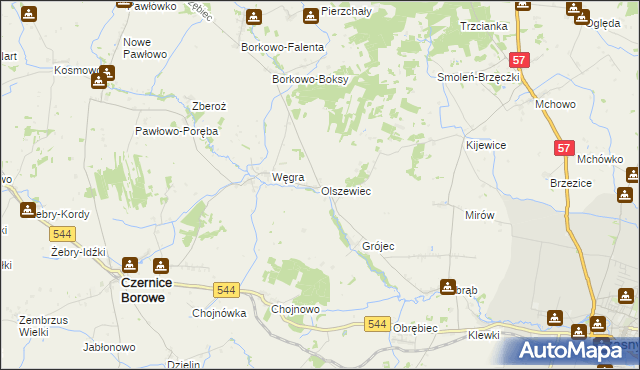 mapa Olszewiec gmina Czernice Borowe, Olszewiec gmina Czernice Borowe na mapie Targeo